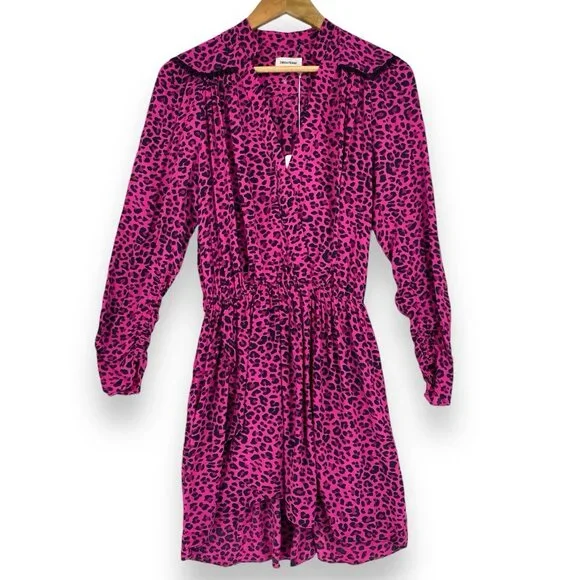 Zadig Voltaire Dress Womens XS Pink Mini Long Sleeve Cinch Leopard Print NEW - Picture 13 of 13